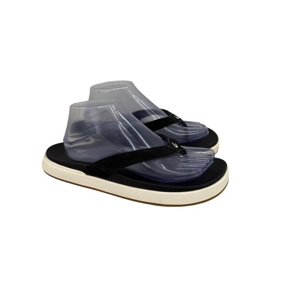 Olukai Nua Pio Black Platform Flip Flop Thong Sandals Shoes 20445-4040 Womens 10 - Picture 1 of 8